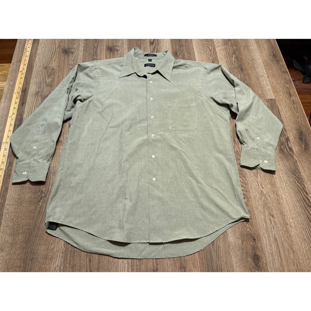 Regis Button Up Shirt Mens 17 32/33 Green Adult Microfiber Long Sleeve Excellent